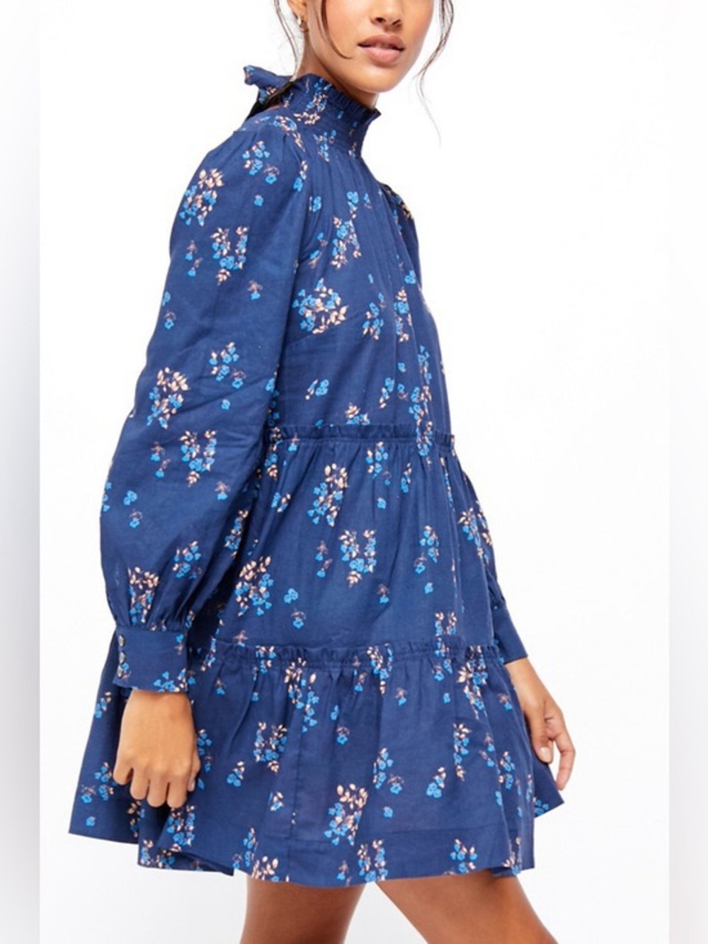 Free People Petit Fours Floral High Neck Open Back Mini Dress